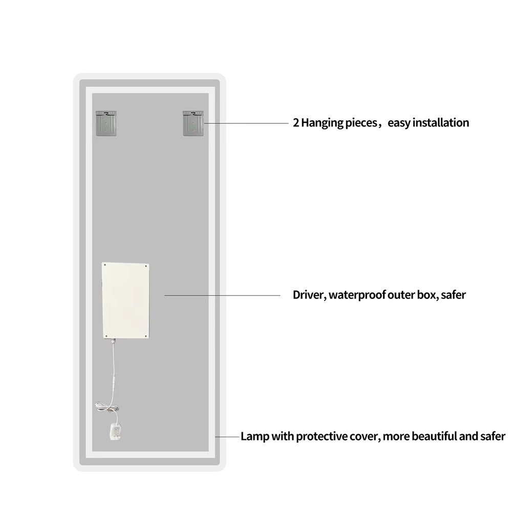 Wall-Mounted Rimless Dress Mirror with High-Definition Imaging and Dual-Color Dimming LY-04