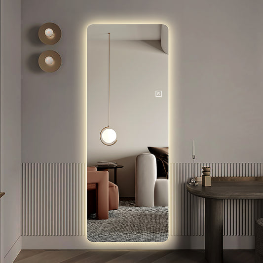 Wall-Mounted Rimless Dress Mirror with Integrated Lighting and Single-Button Control LY-14